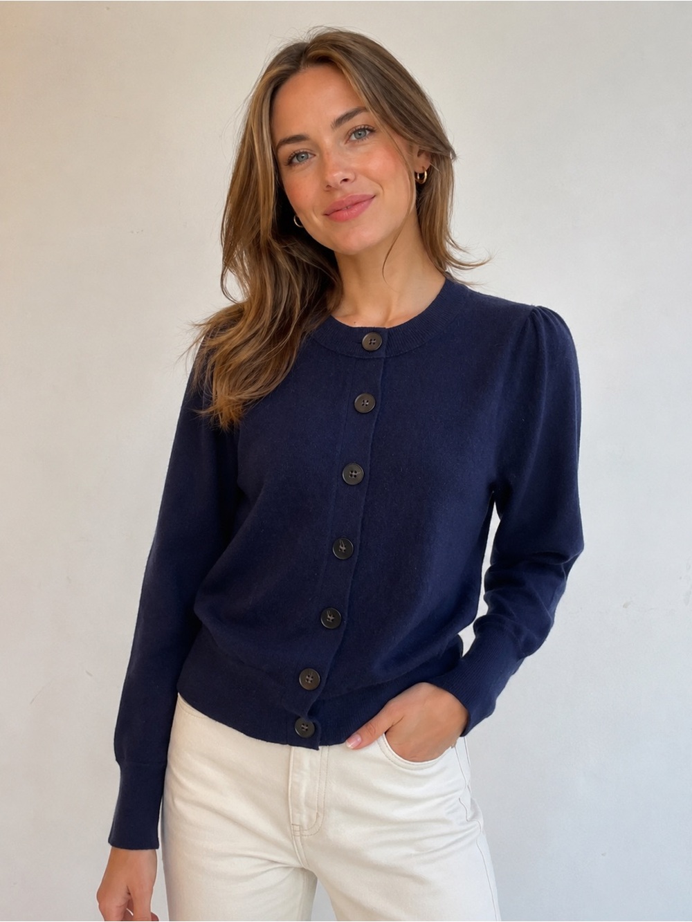 Boden puff sleeve cashmere cardigan sweater